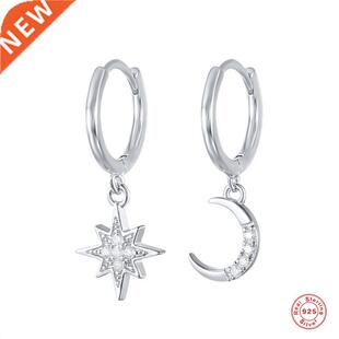 Prevent Allergy 925 Sterling Silver Asymmetrical Star Moon E