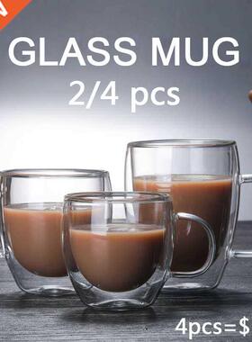 2pcs Double Bottom Wall Glass Coffee Cup Whiskey Tea Thermal
