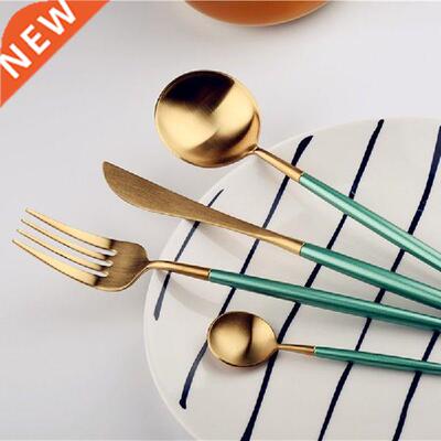 Stainless Steel Knives Fork Spoon Dinner Set Green Cutlery