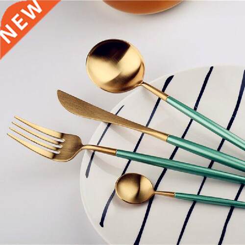 Stainless Steel Knives Fork Spoon Dinner Set Green Cutlery