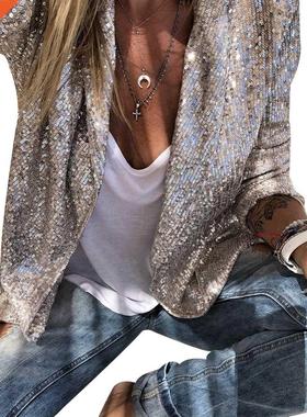 Women Sequin Party Blazers Slim Sliver Female Blazer Long Sl