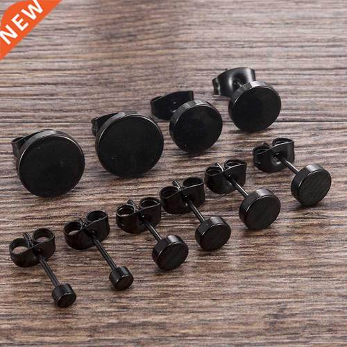 Vintage Earrings Women Men Black Round Stainless Steel Simpl