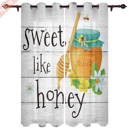 Bee Honey Flower Jar Window Curtains for Living Room