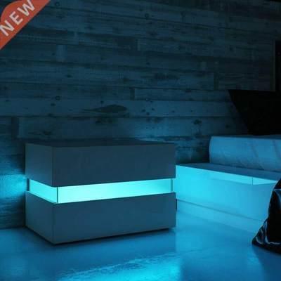 Modern RGB LED Nightstands Bed Side Table Magazine Cabinet S