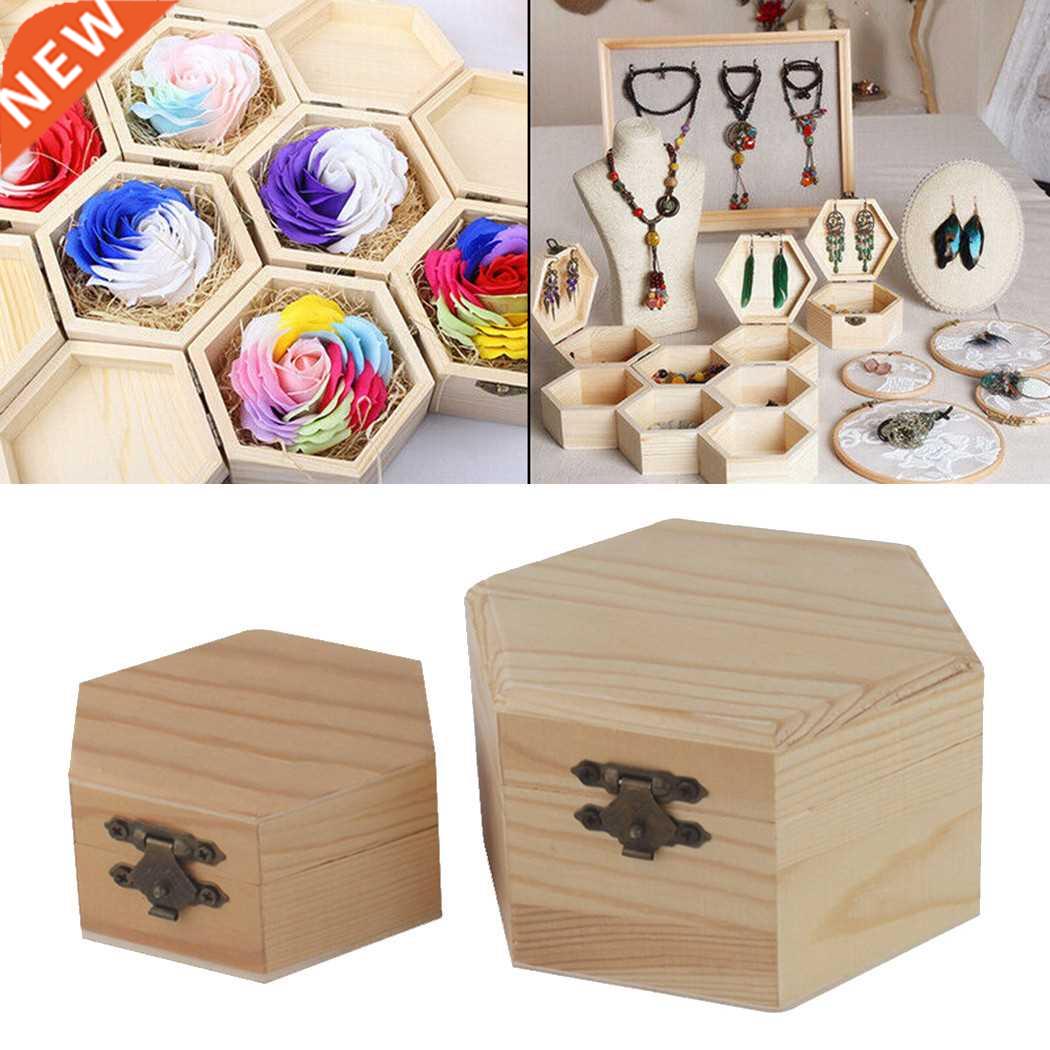 Portable Hexagonal Shaped Wooden Storage Box Jewelry Crafts