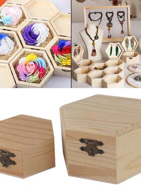 Portable Hexagonal Shaped Wooden Storage Box Jewelry Crafts