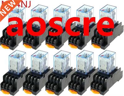 10PCS MY4 Power Rely MY4NJ with Din Ril Mount Socket Bse
