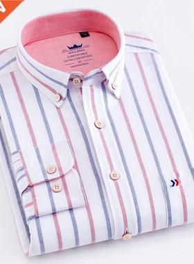 Men's Casual 100% Cotton Oxford Striped Shirt Single Patch P