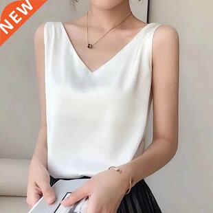 Satin Top Woman Clothes Summer White Tanks And Camis Female