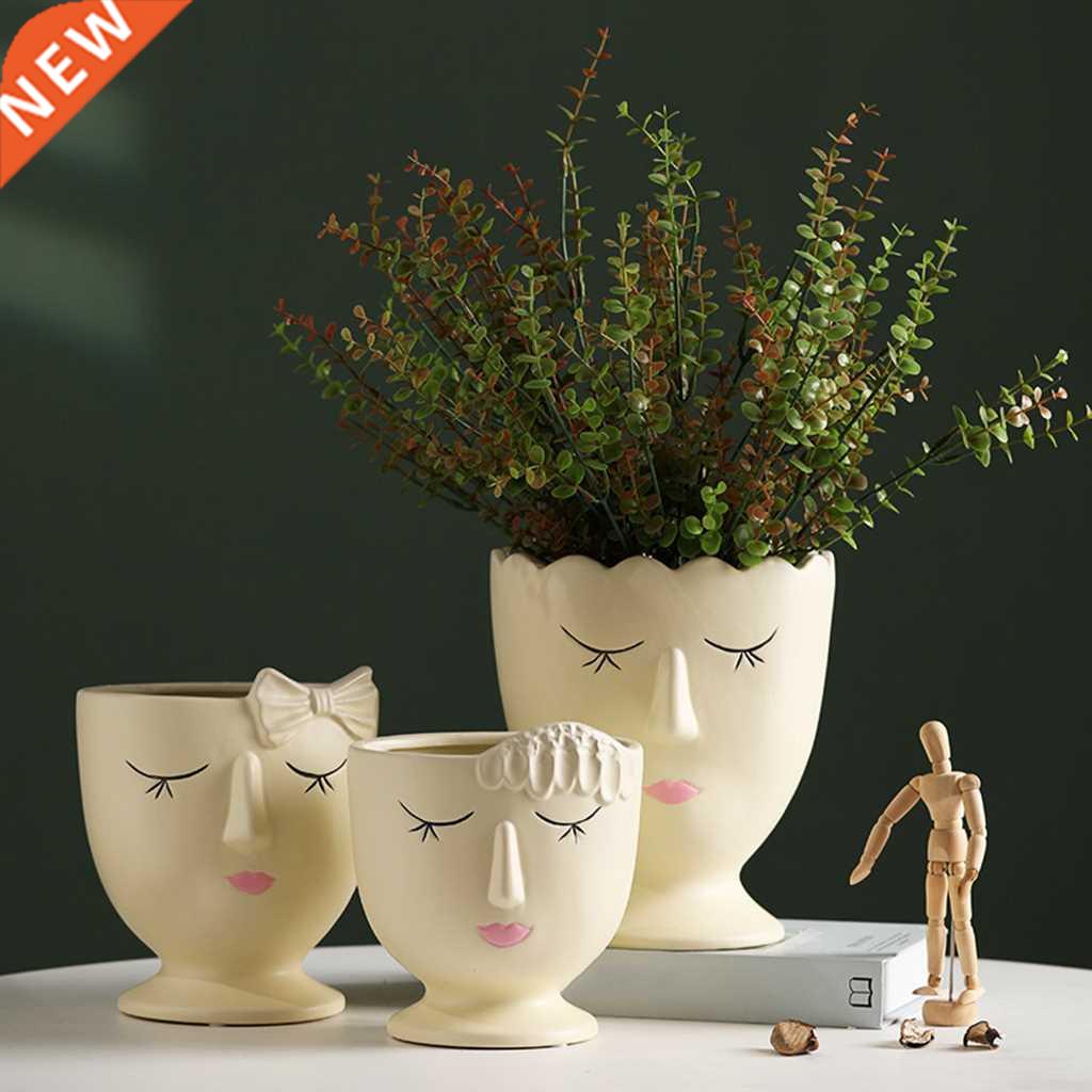 Human Face Ceramic Home Plants Flower Pot Vase Planter