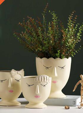 Human Face Ceramic Home Plants Flower Pot Vase Planter