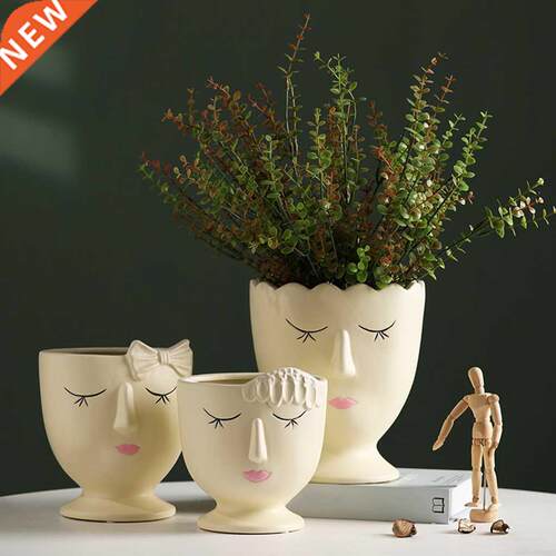 Human Face Ceramic Home Plants Flower Pot Vase Planter