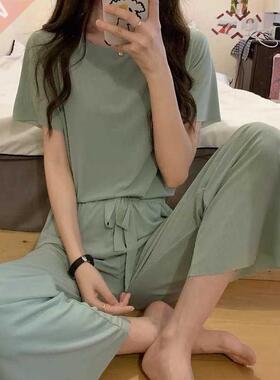 Pijama Korean Sleepwear Suit Ice Silk Pajamas for Women Set