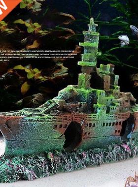 Resin Aquarium Ornament Wreck Sunk Ship Landscape Sailing