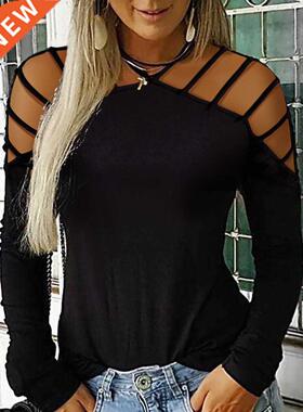 Women Rivet Sequins Cold Shoulder Shirts Fashion Ladies Long