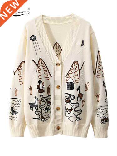 2022 Spring High Quality Fashion Embroidery V-Neck Oversized