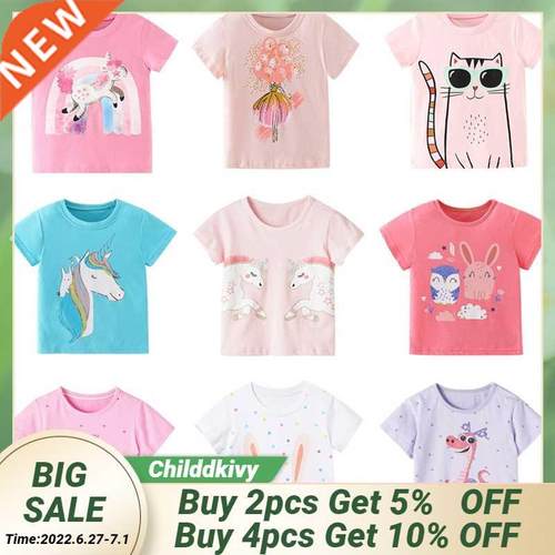2-8 Years Baby Girl Cotton T-shirts Cute Kids Unicorn Print