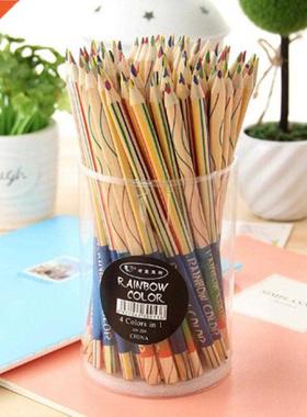 10Pcs  Four-Color Lead Wooden Pencil Triangular Rainbow G