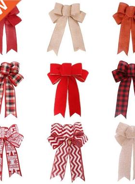 Christmas Tree Pendant Big Red Linen Plaid Bowknot Handmade