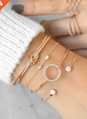 MINHIN 4 Pcs/Set Arrow Knot Round Crystal Bracelets Set Mult