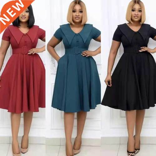 casual dress solid color large with belt women ladies 2022