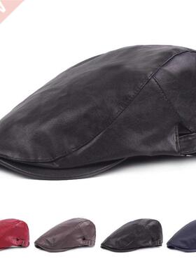 New PU Leather Flat Ivy Cap Men Women Spring Summer Hat Plai