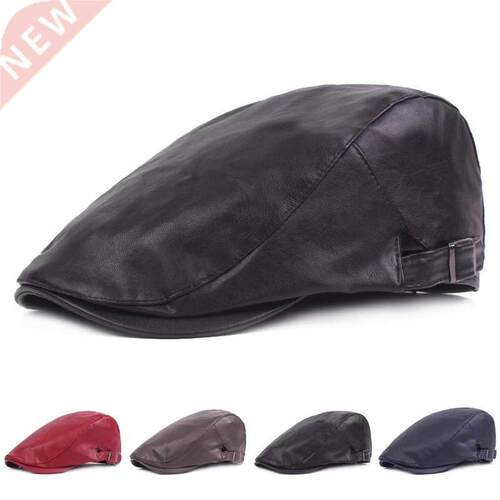 New PU Leather Flat Ivy Cap Men Women Spring Summer Hat Plai