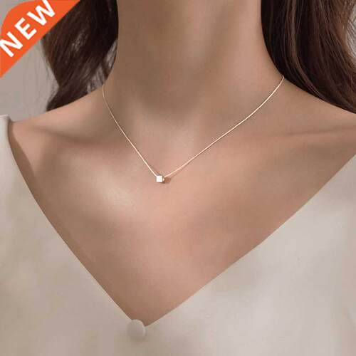 925 Sterlng Slver Pendant Necklaces Geometrc Square Neckl