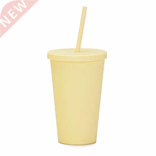 16 Oz Candy Color Double-layer Plastic Frosted Straw Drinkin