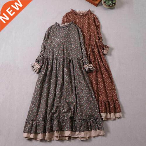 Japanese Mor Grl Art Prnt Dress Pretty Cotton Lnen Sprn