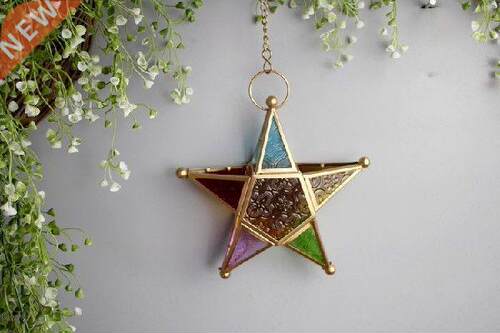 1PC Glass Candle Holders Moroccan Star Candlestick Metal