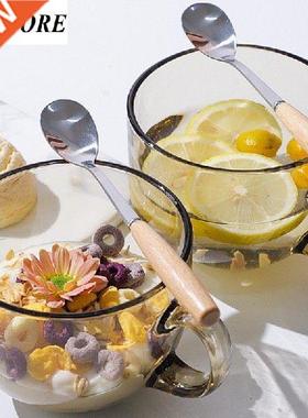 2pcs 470ml Creatve Glass Breakfast Mlk Mugs wth Spoon