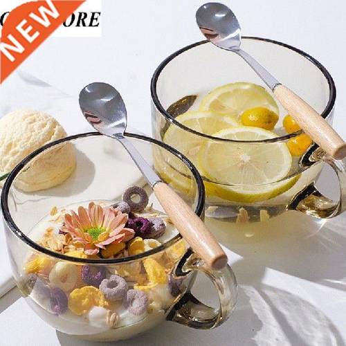 2pcs 470ml Creatve Glass Breakfast Mlk Mugs wth Spoon