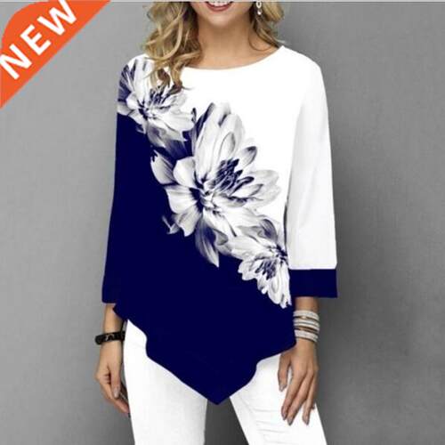 Shirt Blouse Women Spring SummerPrinting O-neck Blouse 3/4 S