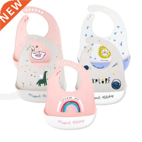 Baby Bibs Waterproof Silicone Feeding Adjustable Animal Patt