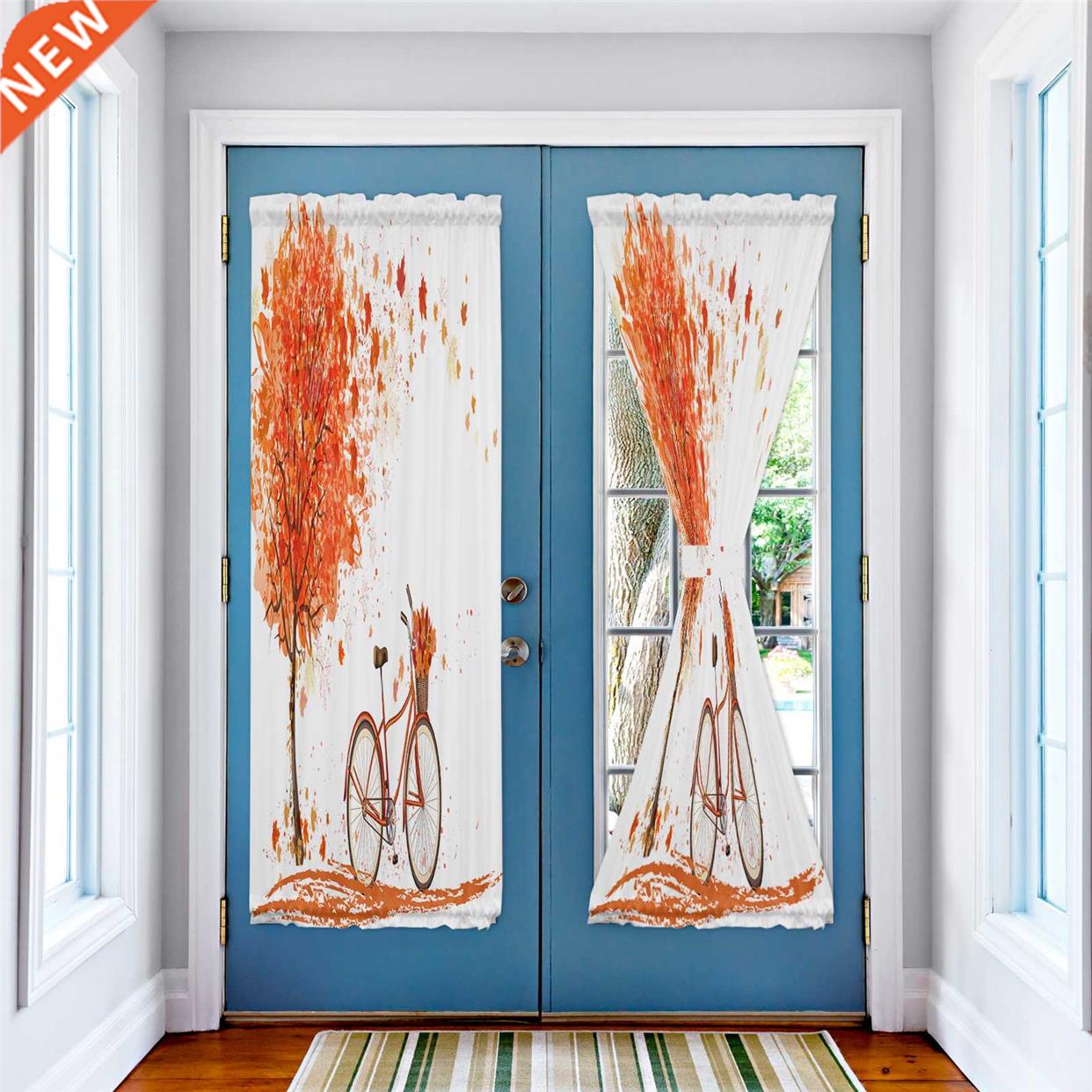 Autumn Red Maple Leaf Bicycle Door Curtain for Bedroom