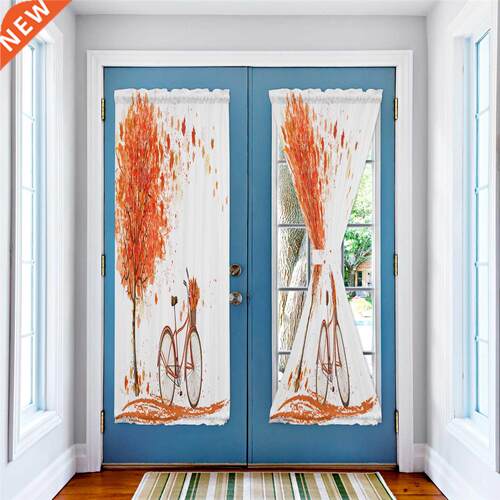 Autumn Red Maple Leaf Bicycle Door Curtain for Bedroom