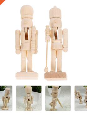 2pcs Unfinished Nutcracker Puppet Ornaments Home Wooden