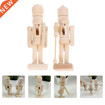 2pcs Unfinished Nutcracker Puppet Ornaments Home Wooden