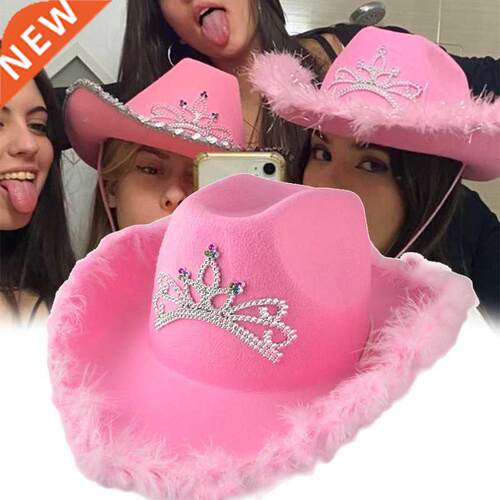 Western Cowboy Caps Pink Cowgirl Hat for Women Girl Tiara Co