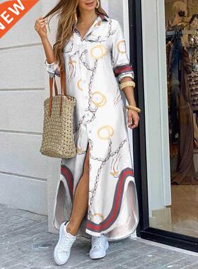 Women Fashionable Shirt-style Button Dress Ladies Casual Lon