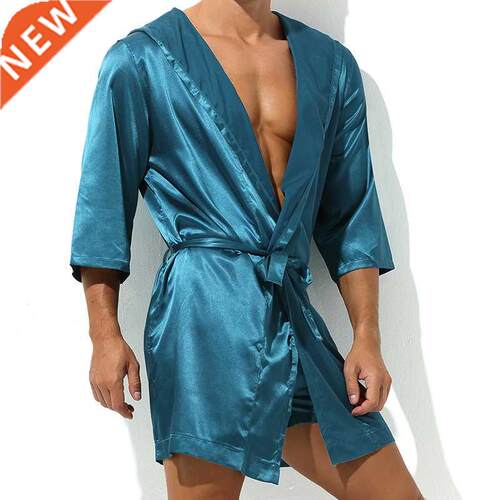 Hot Selling Men Summer Bathrobe Male Silk Short Sleeve Bath