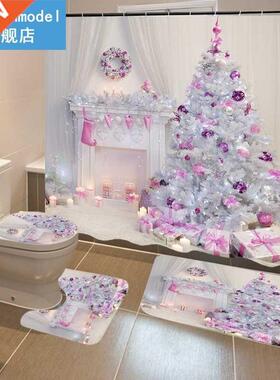 1pcs/3pcs Pink Snow Printed Shower Curtains Bathroom Curtain