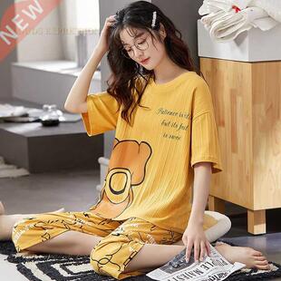 Summer Knitted Cotton Cartoon Pajamas Sets Women Pyjamas Sle