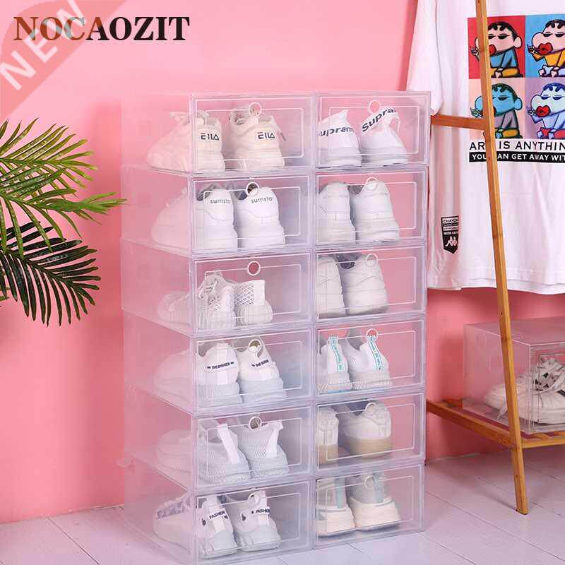 6pcs/Set Fold Plastic Shoes Case Thickened Transparent Drawe
