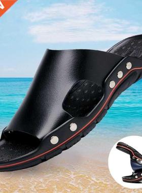 Men's Leather Sandals 2021 Summer Qualty Beach Slppers Cas