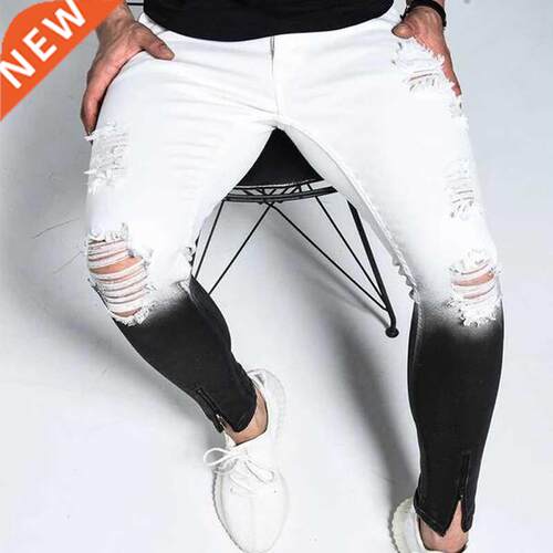 Fashion Men's Skinny Stretch Ripped Male Jeans Slim Fit Deni