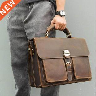 Men Big Briefcase Bag Crazy Horse Leather Man Handbag Genuin