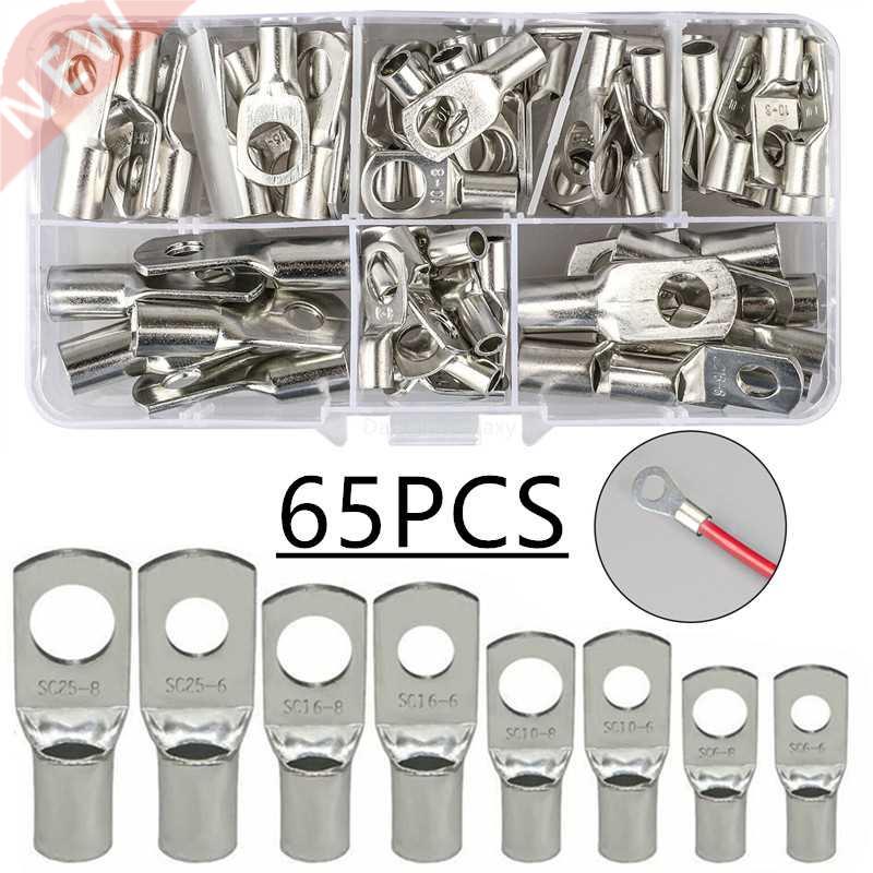 65Pcs SC Bare Terminals lug Tinned Copper Tube Lug Ring Seal