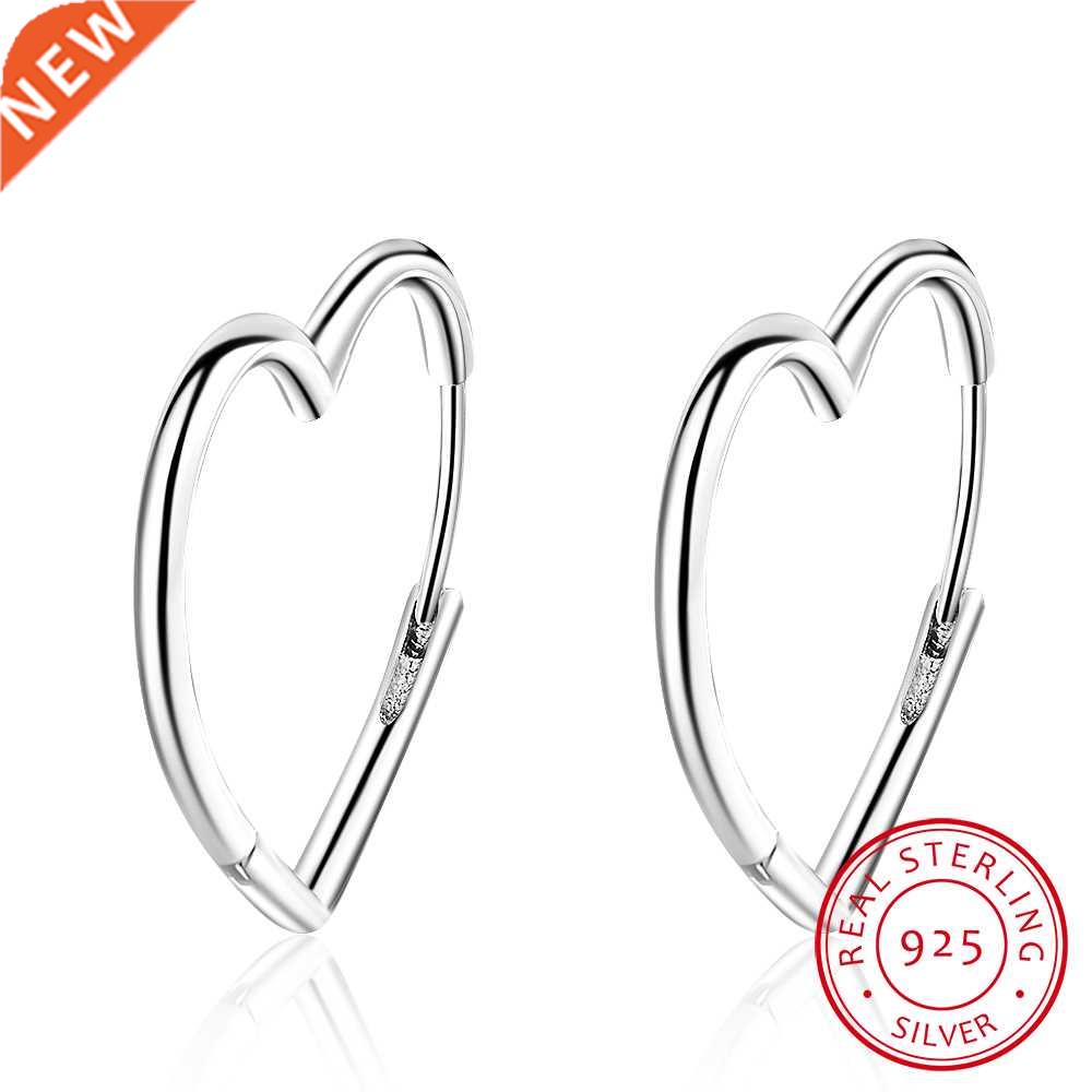 Simple 925 Sterling Silver Earrings Two Colors Love Heart Ho